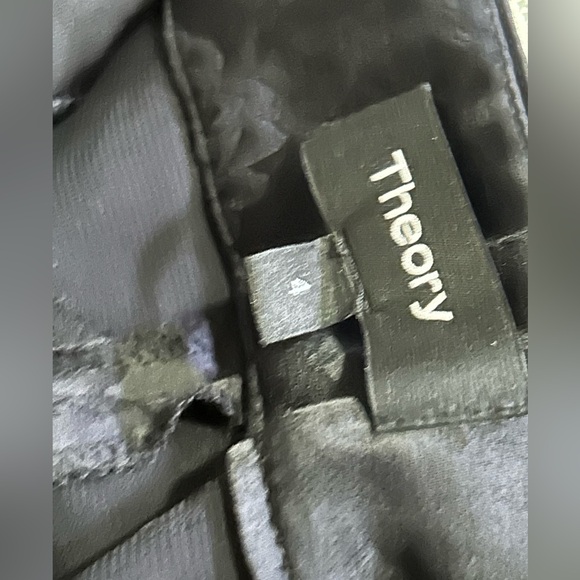 $395 NWT THEORY Size 4 HIGH RISE WIDE SLIT JACQUARD VISCOSE PANTS DEEP NAVY - Picture 7 of 16